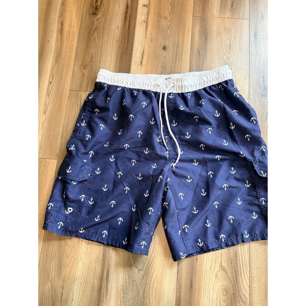 Rugby Swim Shorts Men's XL Navy Blue Anchors Nautical Liner  9"‎ Inseam